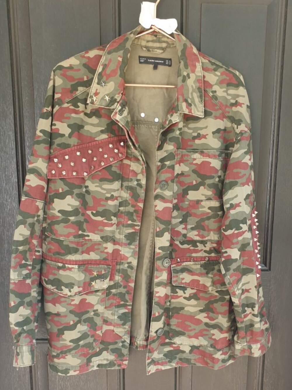 Zara Camouflage Patters Green Red Jacket Fashion Women Girls Casual Relaxed Wear